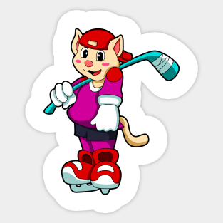 Cat at Ice hockey with Ice hockey stick & Cap Sticker